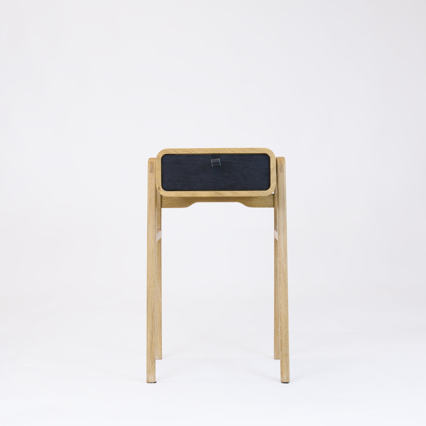 High desk and storage bench nm11H. The main corpus is crafted from solid Norwegian oak, featuring 1 drawer with black oak front.