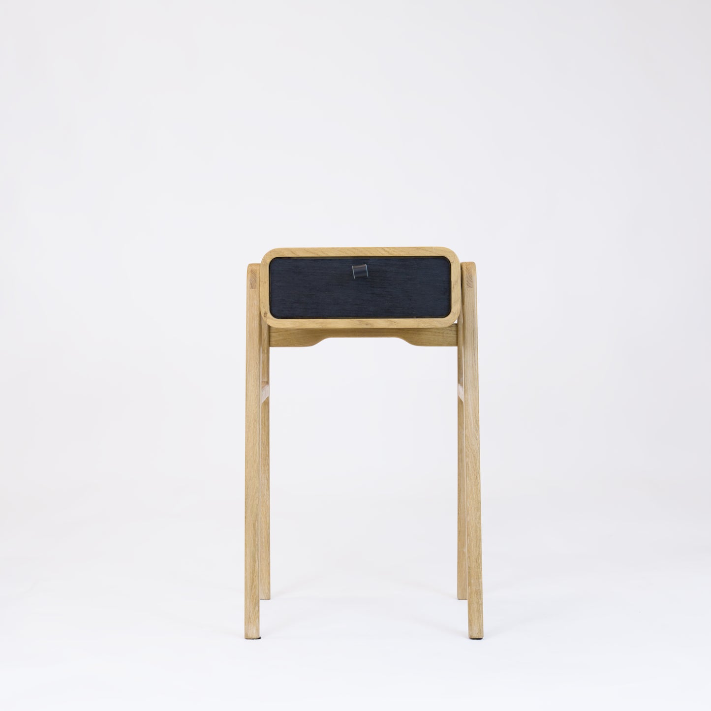 High desk and storage bench nm11H. The main corpus is crafted from solid Norwegian oak, featuring 1 drawer with black oak front.