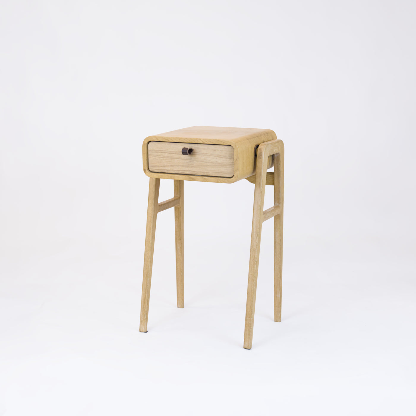 High desk and storage bench nm11H. The main corpus is crafted from solid Norwegian oak, featuring 1 drawer with natural oak front.