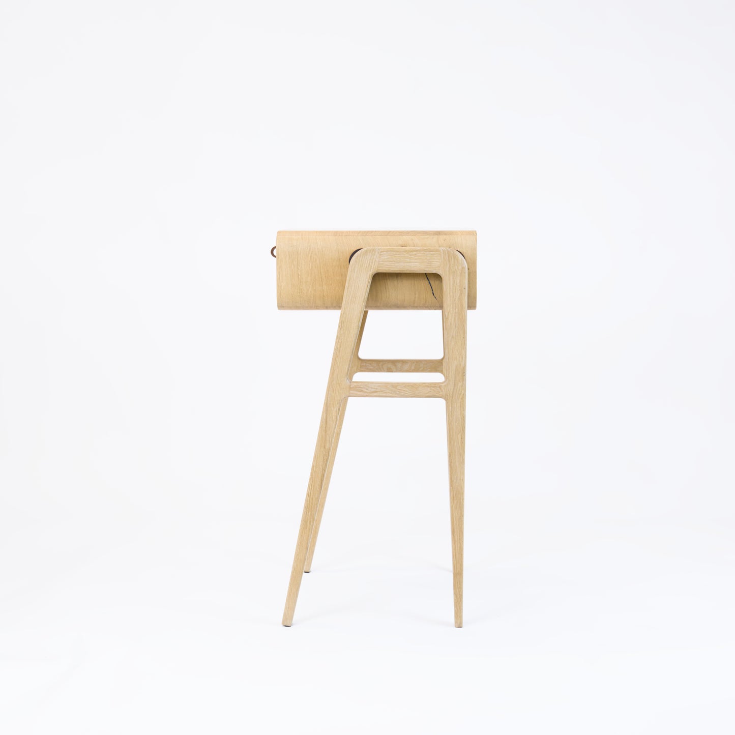 High desk and storage bench nm11H. The main corpus is crafted from solid Norwegian oak, featuring 1 drawer with white front.