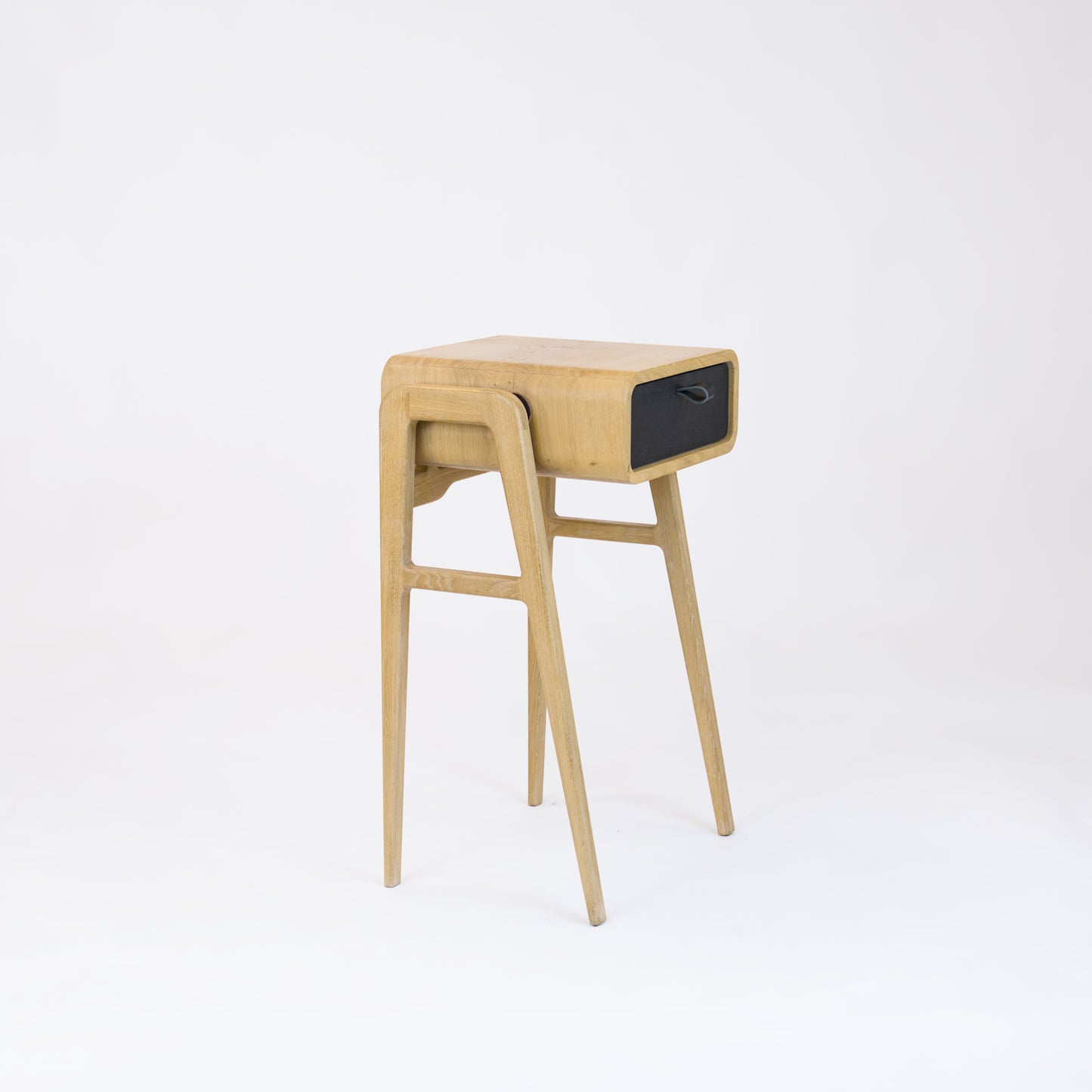 High nightstand nm11H. The main corpus is crafted from solid Norwegian oak, featuring 1 drawer with black oak front.