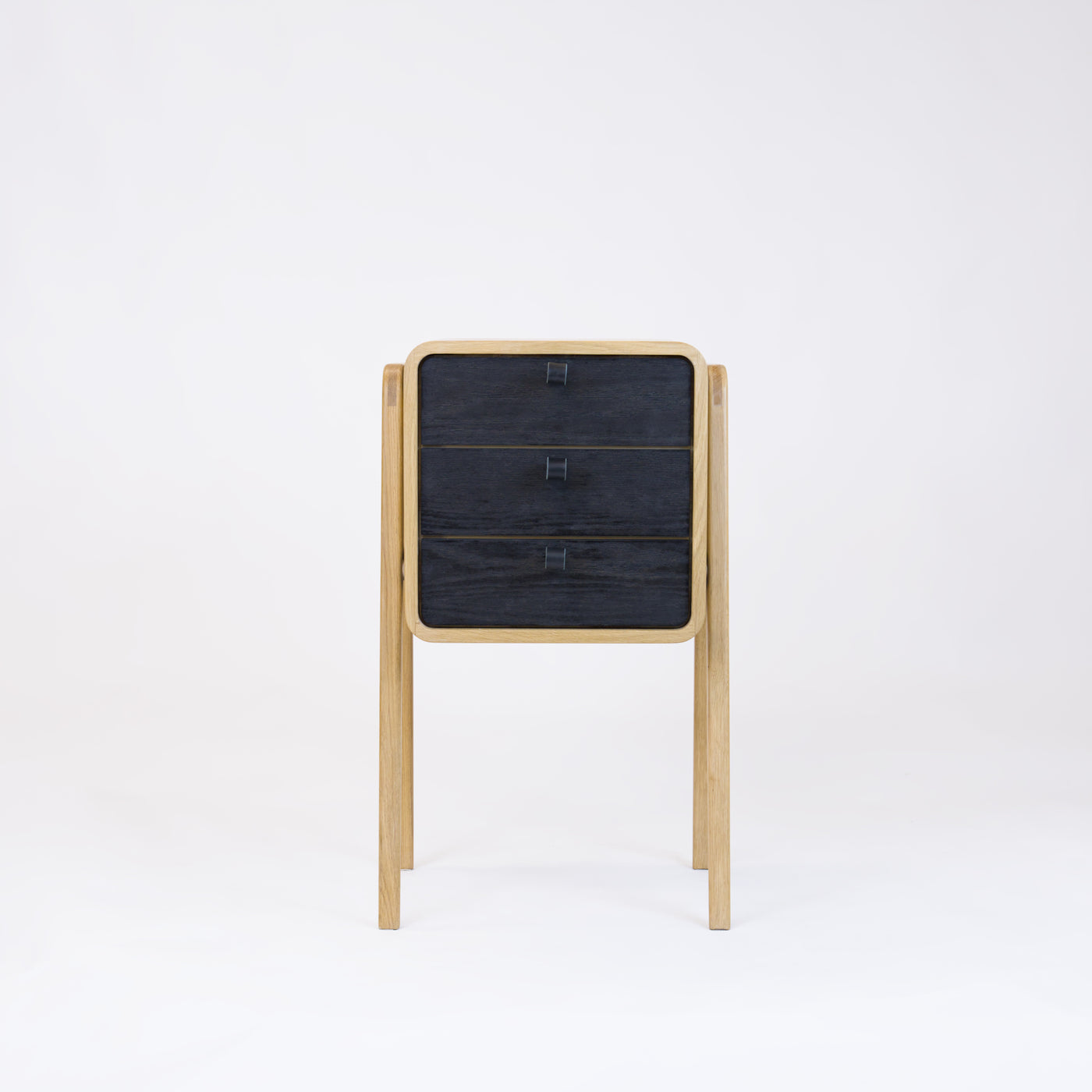 High nightstand nm31H. The main corpus is crafted from solid Norwegian oak, featuring 3 drawers with black oak front.