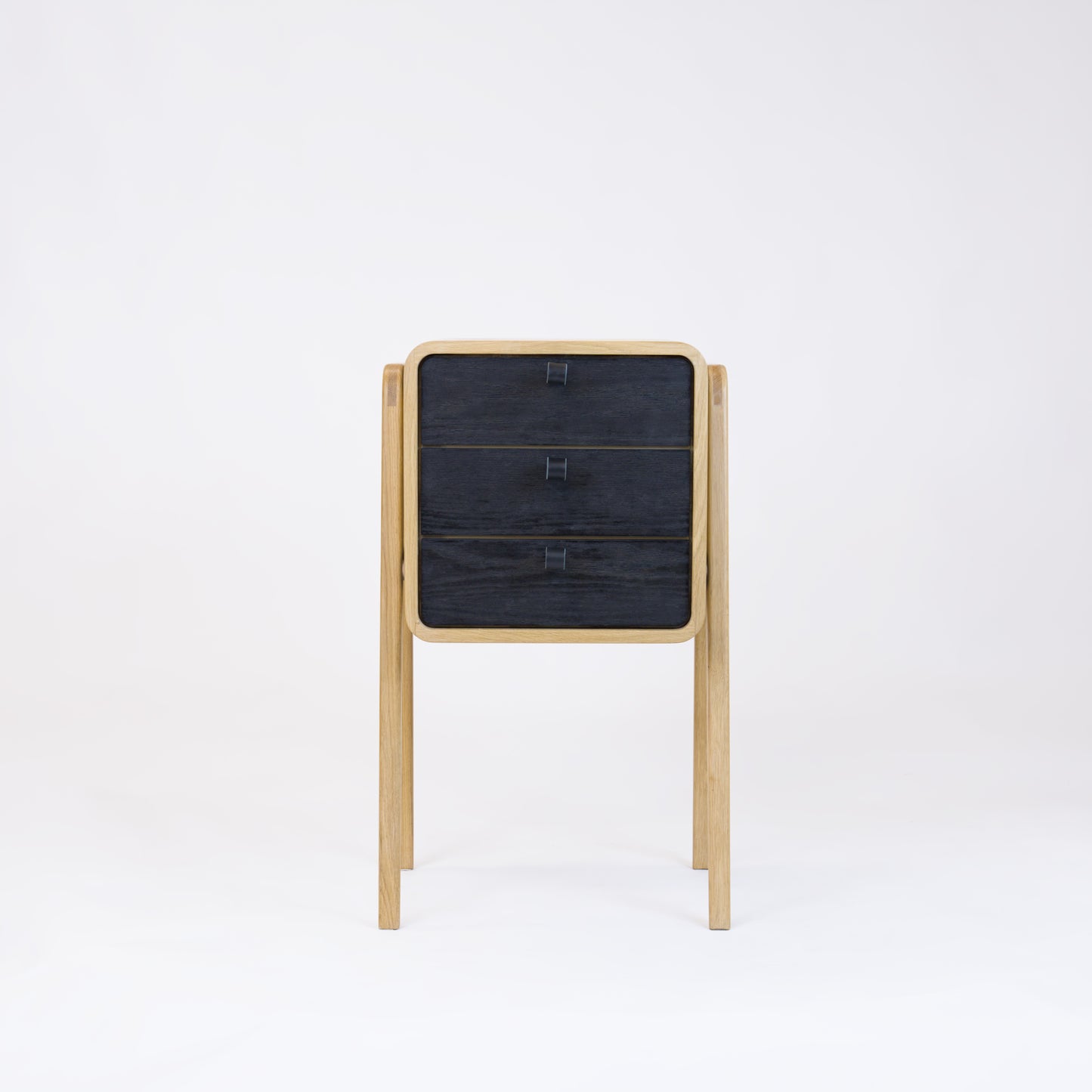 High nightstand nm31H. The main corpus is crafted from solid Norwegian oak, featuring 3 drawers with black oak front.