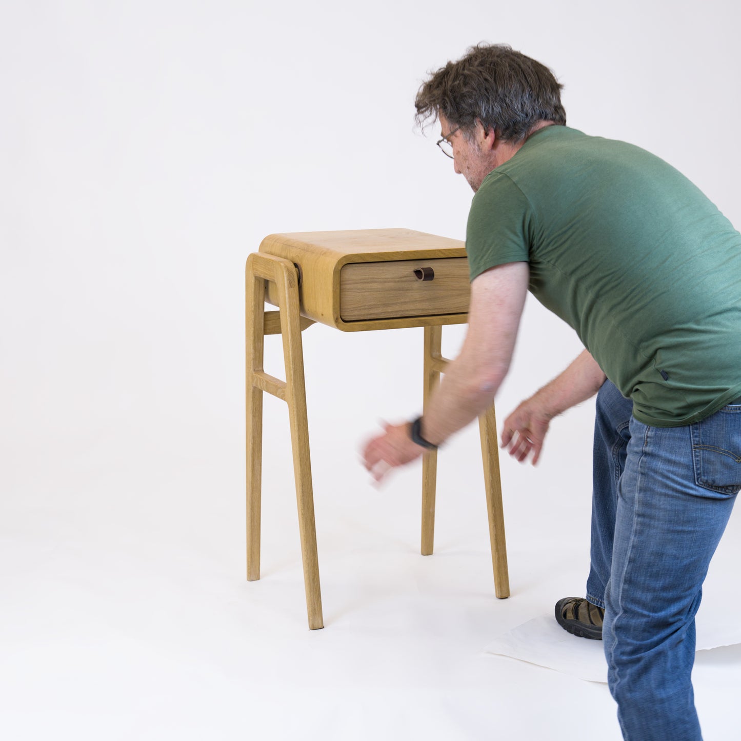 High nightstand nm11H. The main corpus is crafted from solid Norwegian oak, featuring 1 drawer with natural oak front.