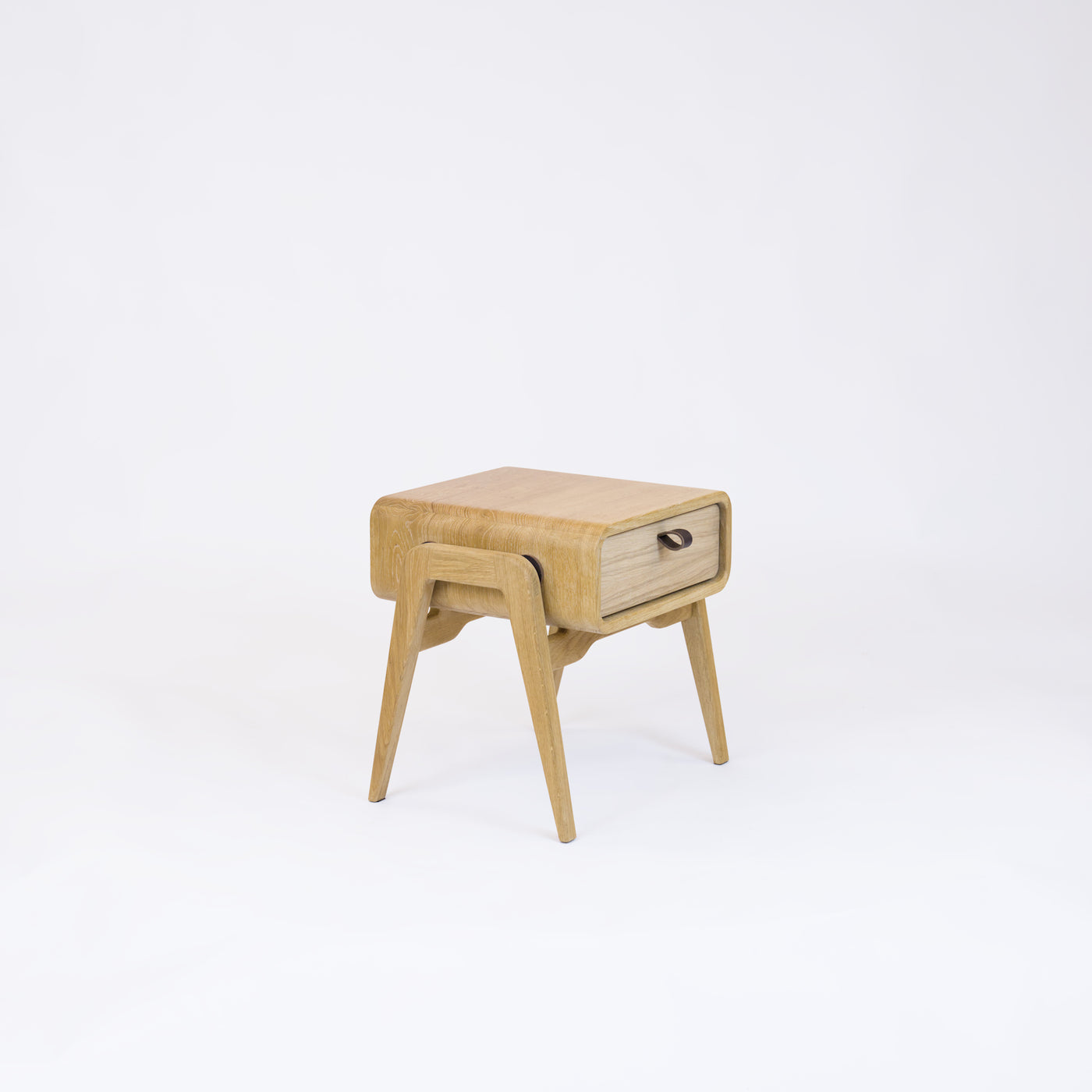 Low desk and storage bench nm11L. The main corpus is crafted from solid Norwegian oak, featuring 1 drawer with natural oak front.