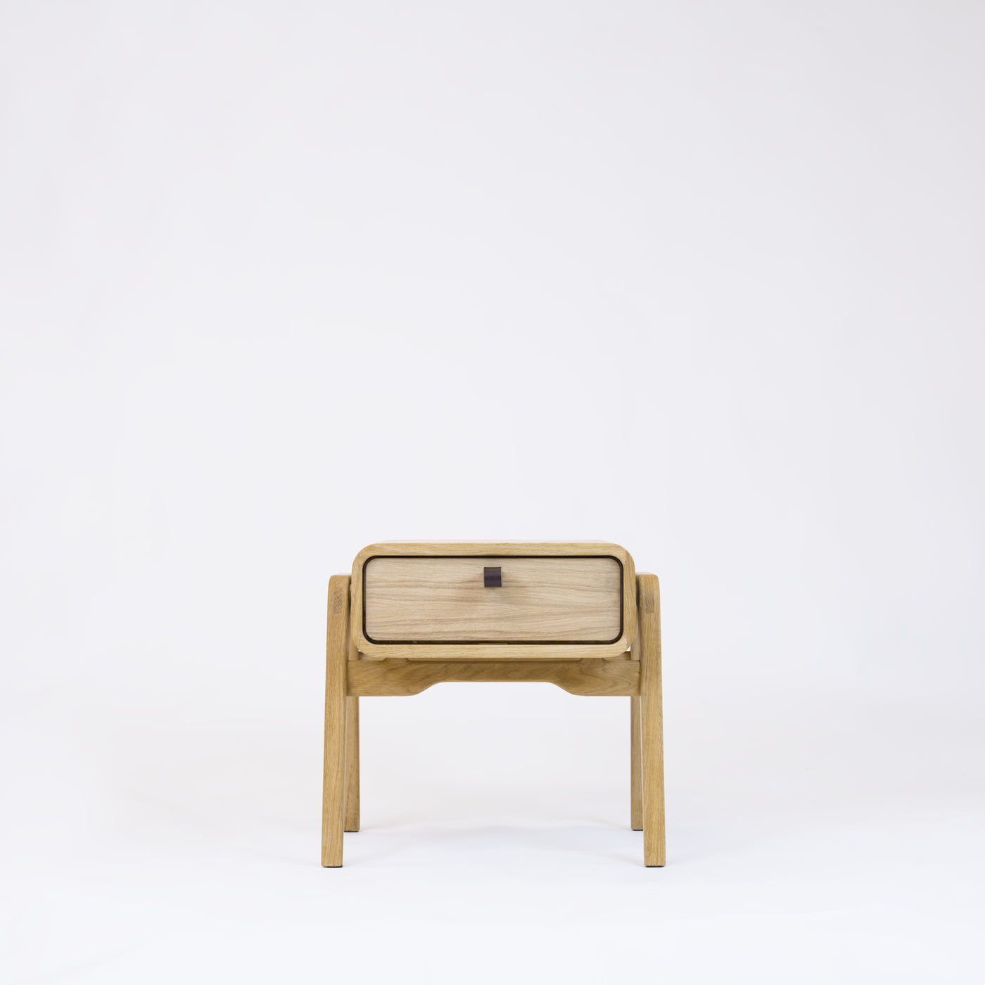 Low desk and storage bench nm11L. The main corpus is crafted from solid Norwegian oak, featuring 1 drawer with natural oak front.