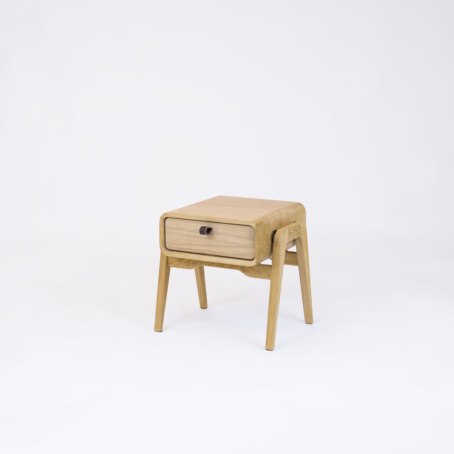Low desk and storage bench nm11L. The main corpus is crafted from solid Norwegian oak, featuring 1 drawer with natural oak front.
