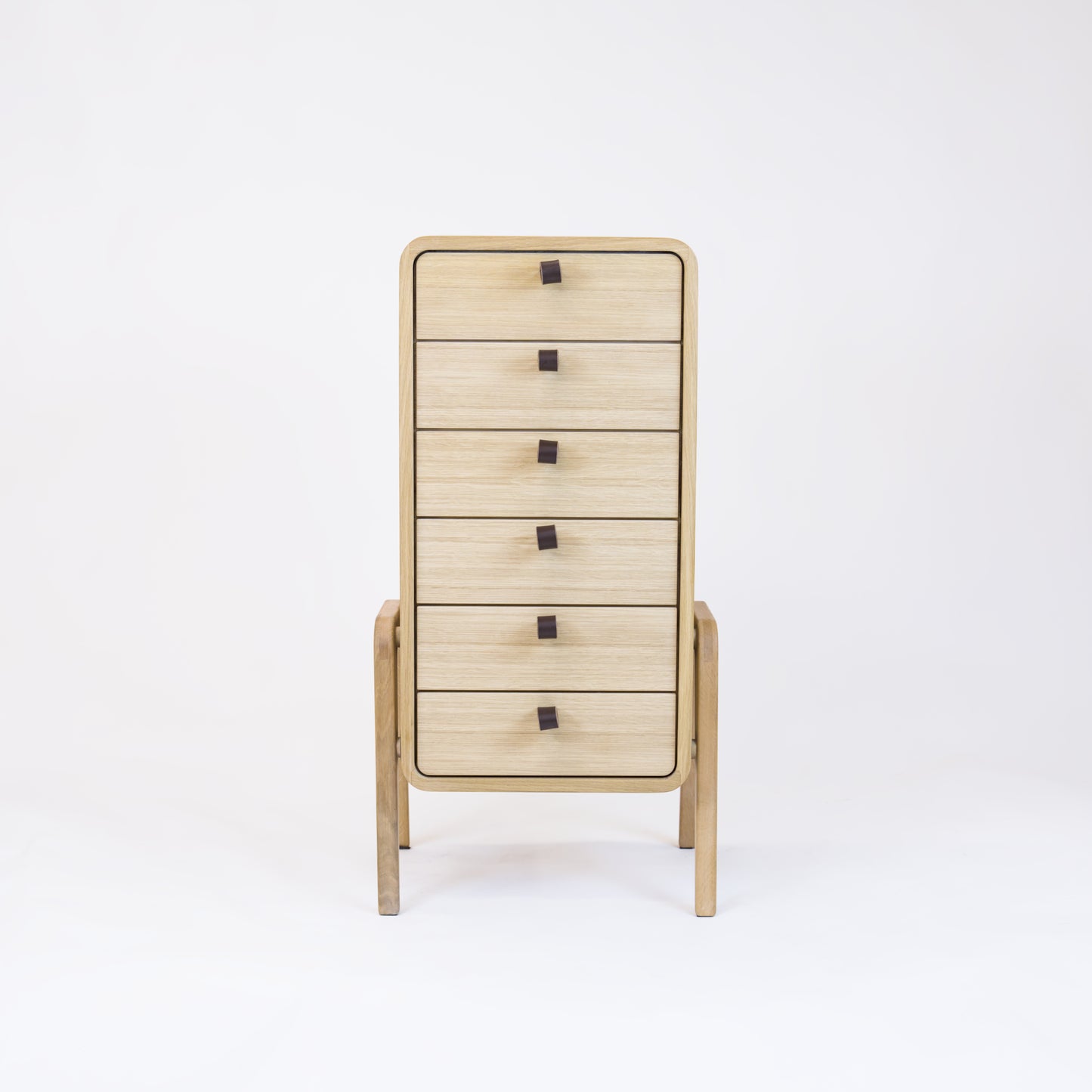 Low drawer unit nm61L. The main corpus is crafted from solid Norwegian oak, featuring 6 drawers with natural oak front.