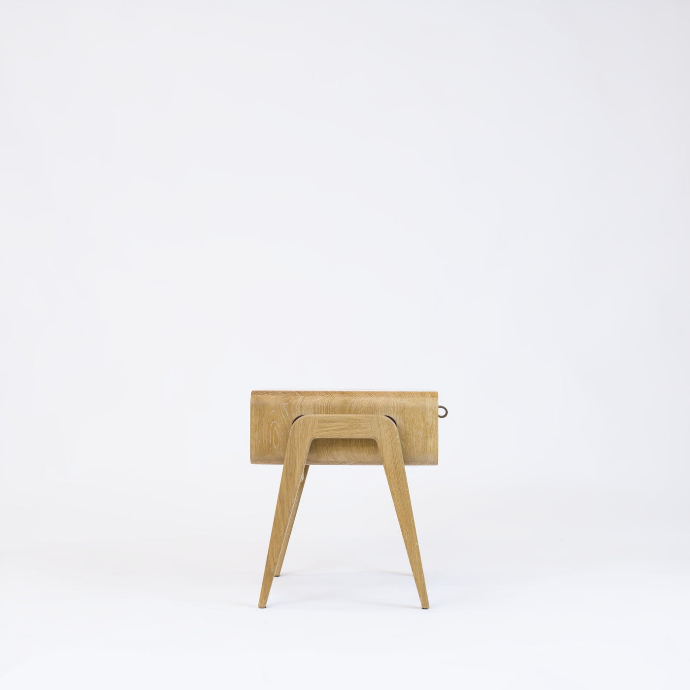 Low nightstand nm11L. The main corpus is crafted from solid Norwegian oak, featuring 1 drawer with natural oak front.
