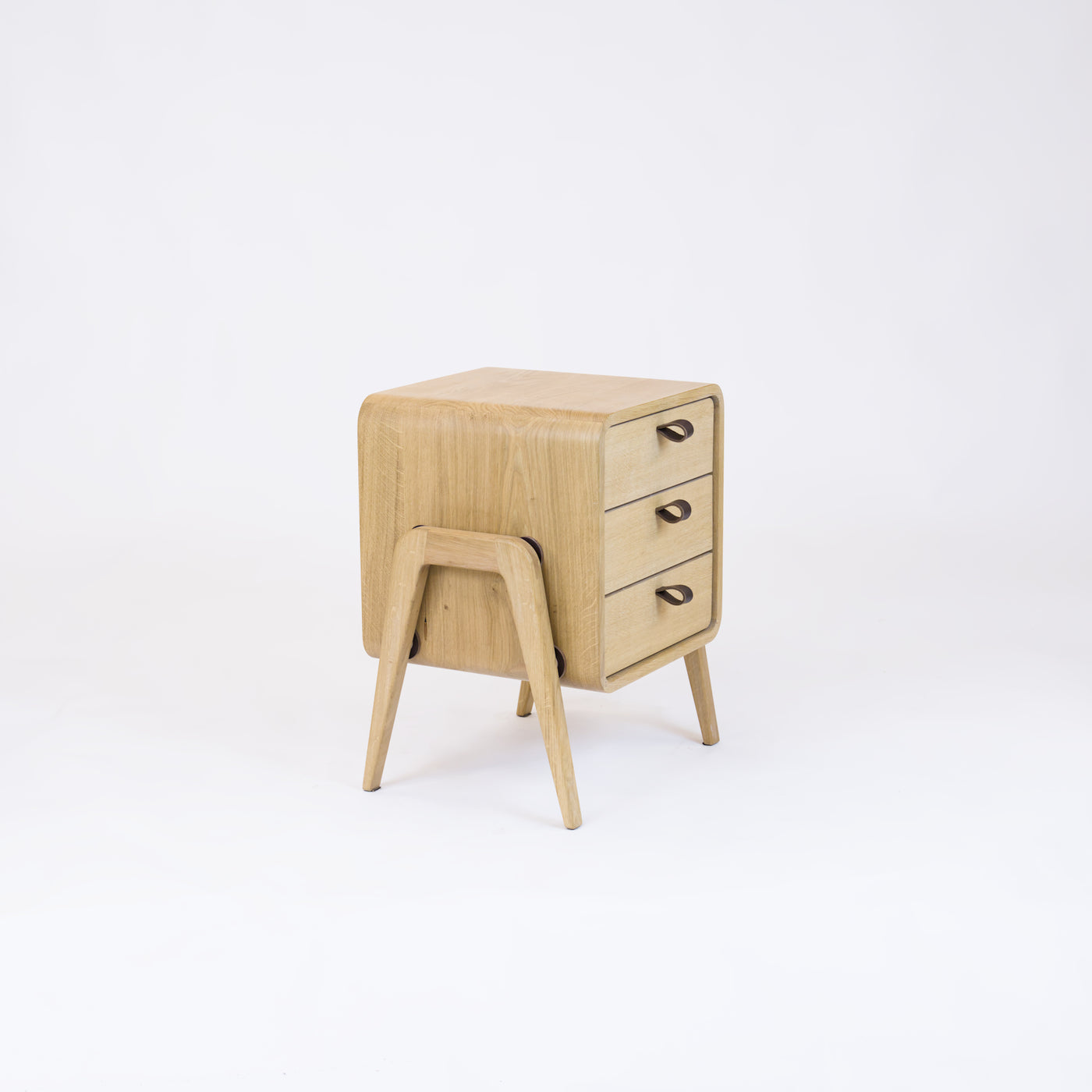 Low nightstand nm31L. The main corpus is crafted from solid Norwegian oak, featuring 3 drawers with natural oak front.